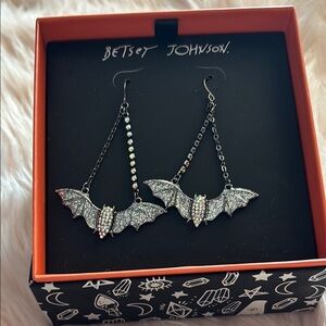 Betsey Johnson Silver Bat Earrings